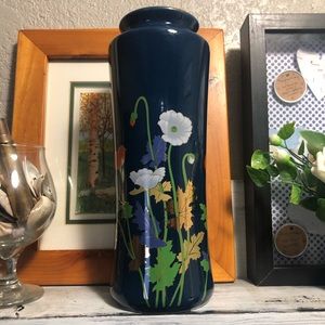 Japanese Oriental Navy Blue Poppy Vase